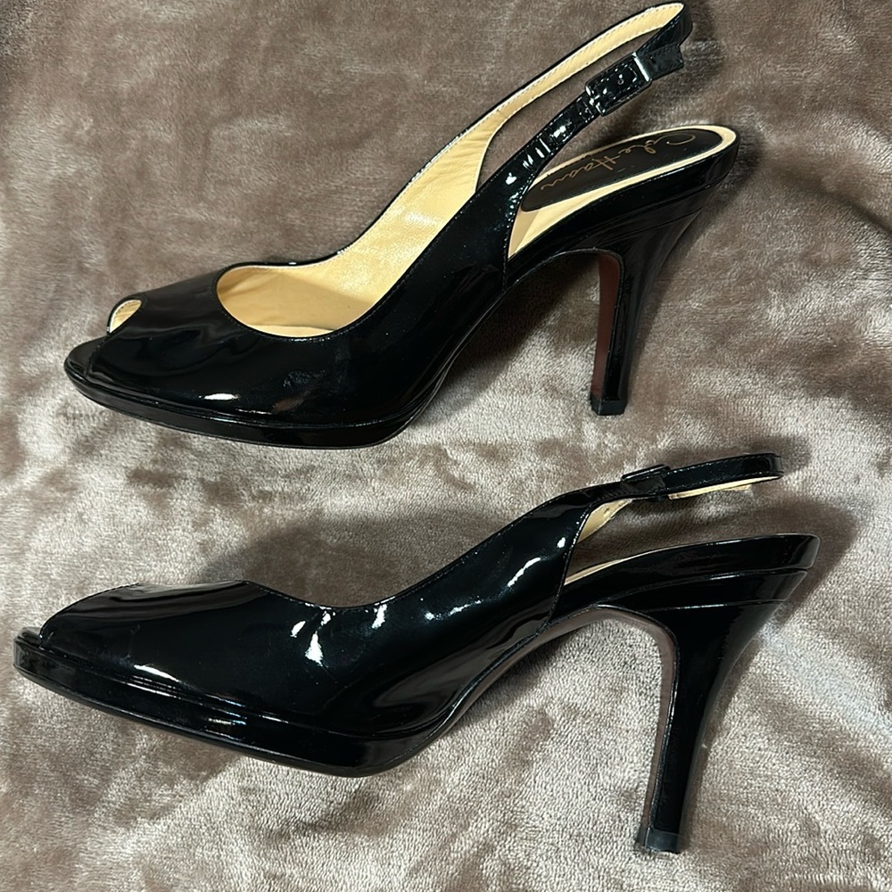 Cole Haan Nike Air black patent leather peep toe sling back heels SEXY & comfy